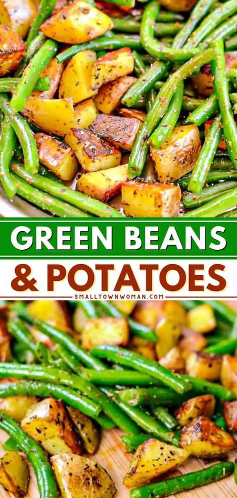 Here's something Southern for your Thanksgiving dinner menu! This potato and green bean recipe is a classic Thanksgiving side dish idea. Not only are these fresh green beans and potatoes easy and delicious, but they also go with just about anything and everything! Fish Potatoes, Pan Fried Potatoes, Beans And Potatoes, Green Beans Side Dish, Potatoes And Green Beans, Potato Side Dish, Vegetarian Gluten Free, Fried Green Beans, Recipe For Dinner