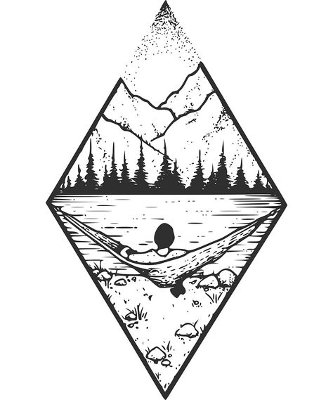 "Relaxing Landscape with Geometric Mountains" by madbeartshirt | Redbubble Geometric Landscape Tattoo, Landscape Tattoo Ideas, Relaxing Drawing Ideas, Geometric Mountain Art, Mountain Drawings, Relax Drawing, Wm Logo, Natur Tattoo Arm, Geometric Mountain Tattoo