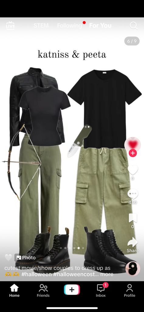 Katniss And Peeta Couple Costume, Katniss And Peeta Halloween Costume, Katniss And Peeta Costume, Katniss Everdeen Halloween Costume, Hunger Games Halloween Costumes, Katniss Everdeen Costume, Katniss Outfit, Katniss Costume, Combat Outfit