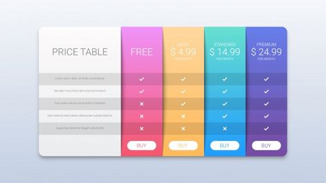 Table Design Powerpoint, Table Ui, Dashboard Design Template, Ppt Ideas, Price Table, Table Template, Card Ui, Graphic Design Brochure, Pricing Table