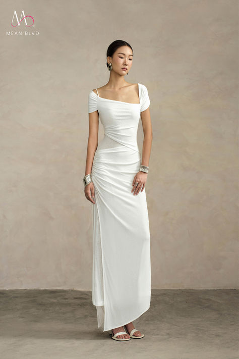 Transform your wardrobe with our stunning collection of white dresses, crafted to exude modern elegance and timeless beauty. Perfect for any occasion, these dresses will elevate your style, ensuring you make a lasting impression with refined sophistication. Maxi Dress Collection, Mean Blvd, Floor Length Dress, Drape Sleeves, Ankle Length Dress, Maxi Dress Online, Women Maxi, Floor Length Dresses, Womens Maxi Dresses