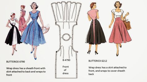 Butterick Dress Patterns, Claire Mccardell, Vintage Wrap Dress, 1950s Sewing Patterns, Popover Dress, Wrap Dress Pattern, Over Dress, Vintage Dress Patterns, Wrap Around Dress