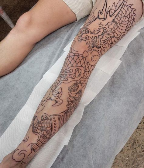 Shin Tattoo Men Japanese, Japanese Style Leg Sleeve, Dragon Tattoo For Men Leg, Dragon Full Leg Tattoo, Men’s Shin Tattoo, Japanese Shin Tattoo, Full Leg Japanese Tattoo, Leg Tattoos Dragon, Dragon Leg Tattoo Men