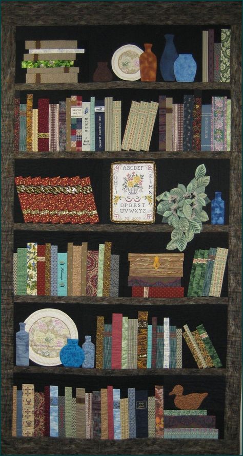 bookshelf quilt Patchwork, Bookshelf Quilt Ideas, Book Shelf Quilt Pattern Free, Bookshelf Quilt Pattern Free, Book Shelf Quilt, Book Quilt Pattern, Bookcase Quilt Pattern, Library Quilts, Bookshelf Quilts