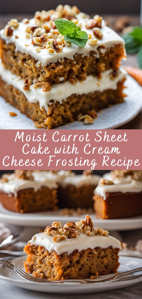 This Moist Carrot Sheet Cake is packed with warm spices, shredded carrots, and a creamy, tangy cream cheese frosting that makes every bite irresistible. It’s a perfect dessert for parties, family gatherings, or whenever you're craving a comforting and delicious homemade treat. Carrot Cake Recipe 8x8 Pan, Carrot Sheet Cake With Cream Cheese Whip, 13x9 Carrot Cake Recipe, Sheet Carrot Cake Recipe, Sheet Pan Carrot Cake Recipe, Carrot Cake Recipe 9x13 Pan, Carrot Cake Sheet Cake Recipe, Carrot Cake Roll Cream Cheese Frosting, Cream Cheese Frosting For Carrot Cake