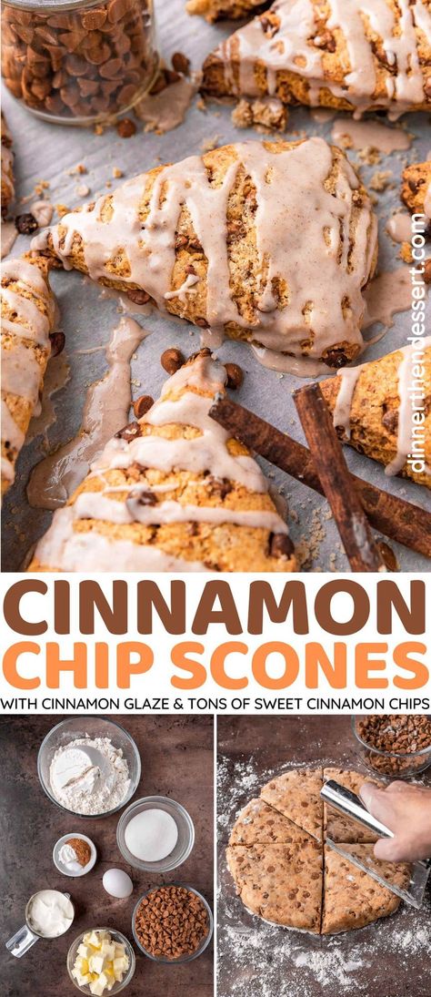 Cinnamon Chip Desserts, Soft Scones, Cinnamon Glaze, Cinnamon Scone Recipe, Cinnamon Roll Scones, Diy Cinnamon Chips, Cinnamon Streusel Scones, Cinnamon Bread With Cinnamon Chips, Cinnamon Chips Recipes