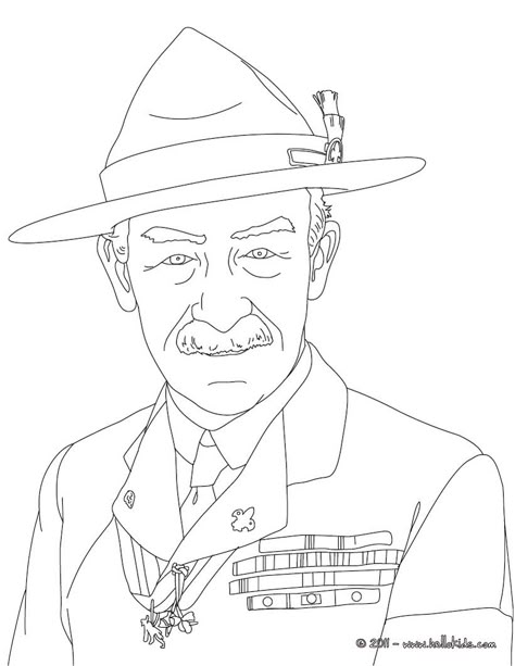 ROBERT BADEN POWELL coloring page Baden Powell Scouts, Beaver Scouts, Scout Knots, Robert Baden Powell, People Coloring Pages, Baden Powell, World Thinking Day, Girl Scout Juniors, Scout Activities