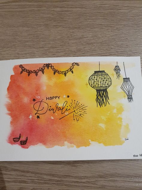 Happy Diwali watercolor card Diwali Watercolor, Diwali Wishes Card, Diwali Card, Diwali Cards, Diwali Greeting Cards, Diwali Wishes, Watercolor Card, Happy Diwali, Watercolor Cards