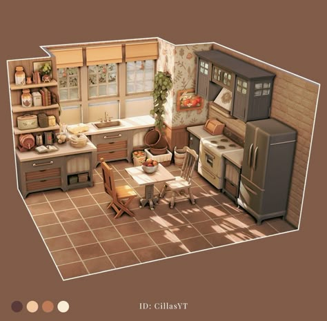 Sims 4 Houses No Mods, Sims Decoration Ideas, Kitchen Layout Double Galley, Sims 4 Houses Interior No Cc, Sims 4 Wall Hangings Cc, Sims 4 Room Designs, Kitchen Layout Ideas L Shaped, Cute Sims House, Sims 4 Ideas House