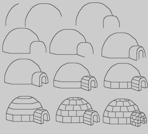 Igloo Drawing, Pinguin Illustration, Kid Drawings, Trin For Trin Tegning, Winter Drawings, Drawing Kids, Easy Drawing Steps, Easy Drawings For Beginners, Draw Easy