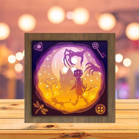 Coraline Button, Winter Christmas Scenes, Window Mural, Box File, Cut Out Art, Light Boxes, Shadow Box Art, 3d Shadow Box, File Box