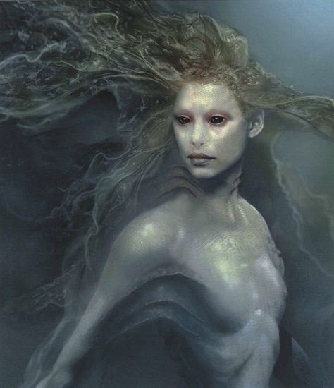 "To those huntresses who remember to reach back for those less fortunate--and water-wraiths who swim very,very fast." Water Wraith, Mermaid Concept Art, Mermaid Concept, Scary Mermaid, Evil Mermaids, Sea Life Creatures, Art Scary, Mermaid Photography, On Stranger Tides