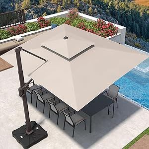 Deconk 9' X 12' Cantilever Patio Umbrella 360°Rotation Rectangular Outdoor Umbrella, Double Top Large Offset Sun Shade Umbrella for Garden Deck Pool Backyard Patio, Beige Terrace Umbrella, Large Outdoor Umbrella, Large Patio Umbrellas, Cantilever Patio Umbrella, Offset Patio Umbrella, Shade Umbrellas, Offset Umbrella, Outdoor Comfort, Deck Garden