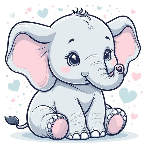 Cute Animated Elephant, Cartoon Elephant Painting, Cute Elephant Drawings, Cartoon Elephant Drawing, Cute Elephant Art, Baby Elephant Painting, Elephant Vector Illustration, Cute Illustration Art, Baby Elephant Cartoon