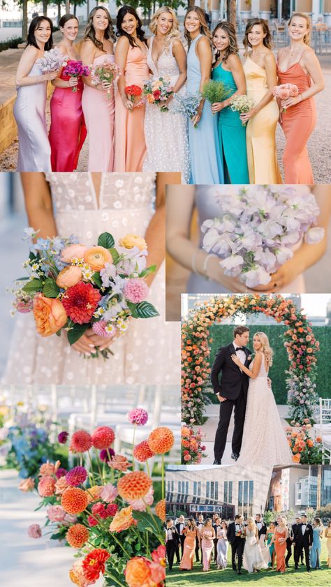 Nicole & Steven’s rainbow pastel wedding theme in Nashville. Their gorgeous rainbow wedding theme was complete with colorful wedding florals and flowers, colorful wedding bouquets, rainbow mismatched bridesmaid dresses, rainbow wedding décor, and more! Based in Nashville, we offer luxury destination weddings worldwide. Elegant weddings, classy wedding ideas, pastel wedding theme Bright wedding, colorful wedding Pastel, Bridesmaid Dresses Rainbow, Colorful Wedding Aesthetic, Pastel Bridesmaid Dresses Mismatched, Colorful Minimalist Wedding, Wedding Colors Bright, Rainbow Wedding Ideas, Classy Wedding Ideas, Pastel Wedding Decor