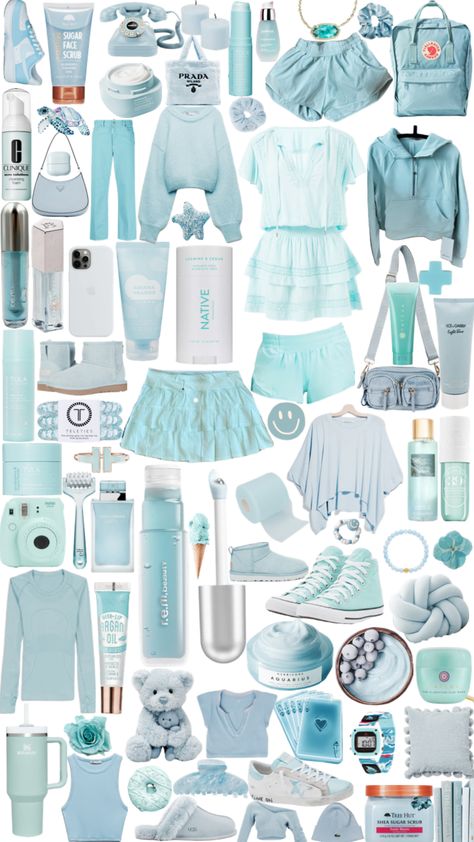 Blue Outfit Board, Blue Girly Things, Light Blue Outfit Aesthetic, Teal Outfit Ideas, Blue Wishlist, Fits Preppy, Pastel Blue Outfit, Preppy Outfits Aesthetic, Teal Aesthetic