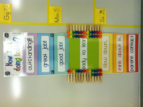 Behavior Clip Chart...I can't remember who/where I got the chart from. For the clothespins, I used foam star stickers and wrote student numbers on them. That way, I can reuse them next year. The clothespins are long enough to add jewels on them for each time a student lands on "outstanding." Once they get 5 jewels, they'll receive a class reward ticket. Classroom Behavior Chart, Classroom Jobs Display, Behavior Clip Charts, Behavior Chart, Clip Chart, Classroom Organisation, Classroom Jobs, Classroom Behavior, First Grade Teachers