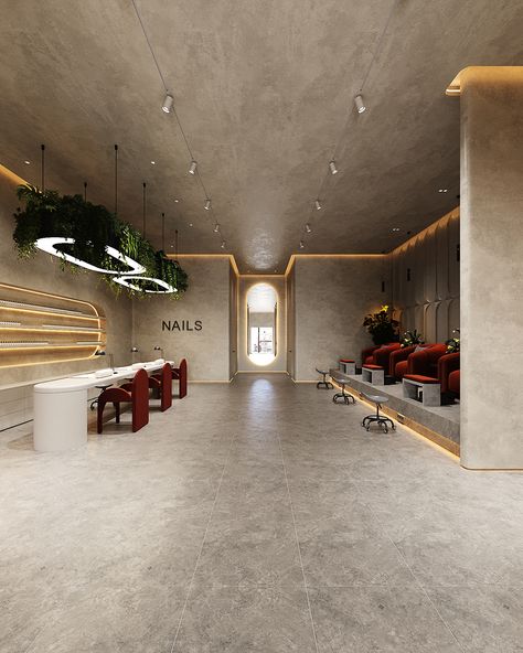 Design interior nails salon :: Behance Beauty Concept Store, Salon Ceiling Ideas, Ceiling Design Salon, Saloon Designs Ideas, Salon Nails Ideas Design, Salon Ceiling Design, Nail Spa Design, Nail Salon Interior Design Ideas, Interior Design Beauty Salon