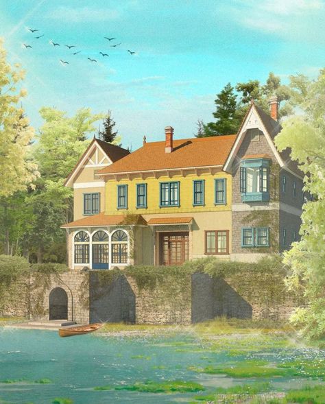 When Marnie Was There Marsh House, Studio Ghibli Bloxburg House, Marsh House When Marnie Was There, Ghibli Minecraft House, Studio Ghibli Minecraft House, Studio Ghibli House Aesthetic, Minecraft Ghibli Builds, When Marnie Was There House, Studio Ghibli Buildings