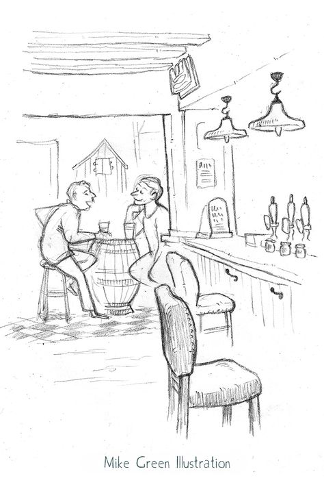 Bar Design Drawing, Bar Sketch Drawing, Bar Drawing Illustration, Restaurant Illustration Drawing, Pub Drawing, Cafe Sketches, Bar Sketch, Pub Illustration, Restaurant Sketch