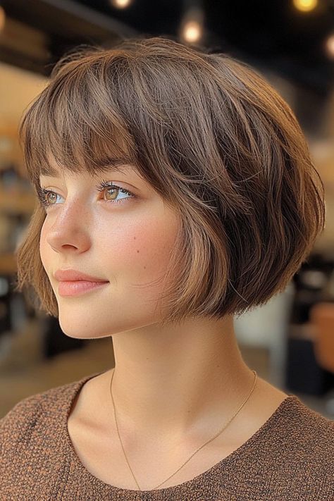 36 Stylish Bob Haircuts with Fringe for a Fresh Look Choppy Layered Bob Straight Hair, Chin Length Bob Haircut, Paris Bob, Haircut 2025 Trends Women, Classic French Bob, Short Hair With Fringe, Bob With Fringe Fine Hair, Micro Bob, Micro Bob Haircut