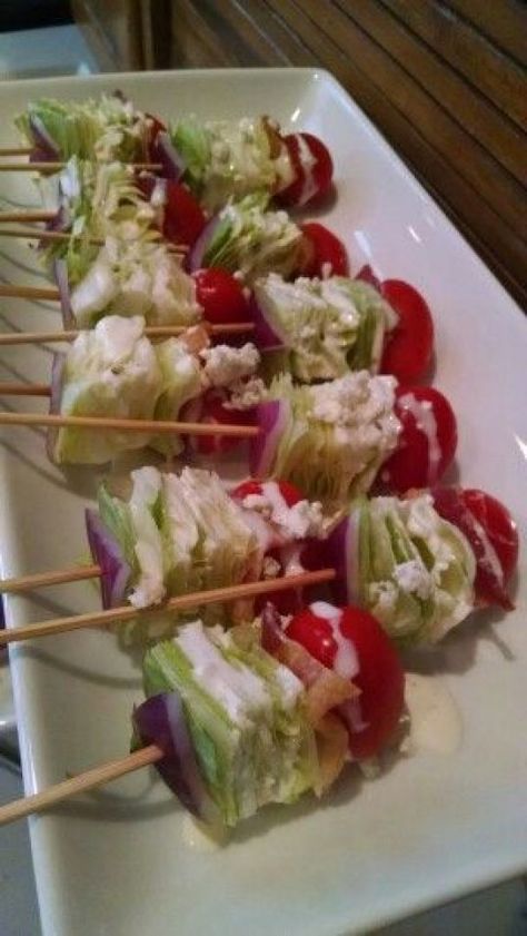 Wedge Salad on a Stick Salad On A Stick, Wedge Salad, Resep Salad, Quick And Easy Appetizers, Snacks Für Party, On A Stick, Idee Pasto Sano, Harvest Festival, Party Food Appetizers