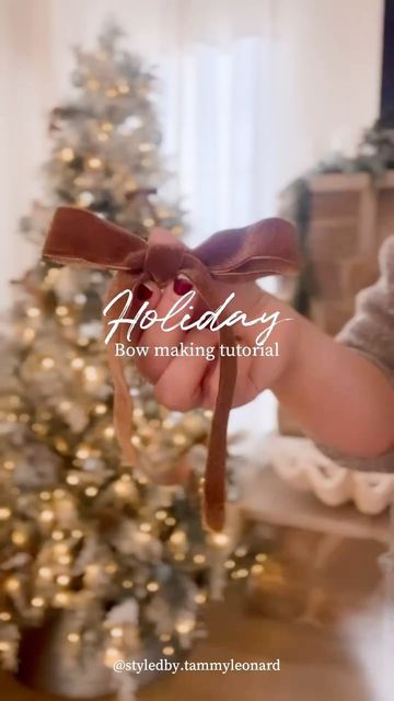 Tammy Leonard on Instagram: "Drop a 🎀 in the comments if you love beautiful bows! Here is an easy way I like to make bows for decorating the tree and for gift wrapping. There are so many bow styles you can create, but the double loop bows are by far the easiest to make and look absolutely stunning with velvet and satin fabric. You really don’t need a wire ribbon either to make this bow look full and beautiful. Step by step directions: 1.Create a loop to your desired loop size, hold it in place with your thumb 2.Wrap the furthest bow tail under the other tail and over around your thumb. 3.Twist if you have a one sided fabric to show the fabric. 4. Thread the tail through the knot around your thumb. Use your thumb to help guide the fabric through. 5. Pull the fabric through to create y Sea Glass Window Art, Bow Styles, Bow Making Tutorials, Loopy Bow, Make Bows, Farmhouse Style Christmas, Glass Window Art, Christmas Tree Bows, Holiday Bows