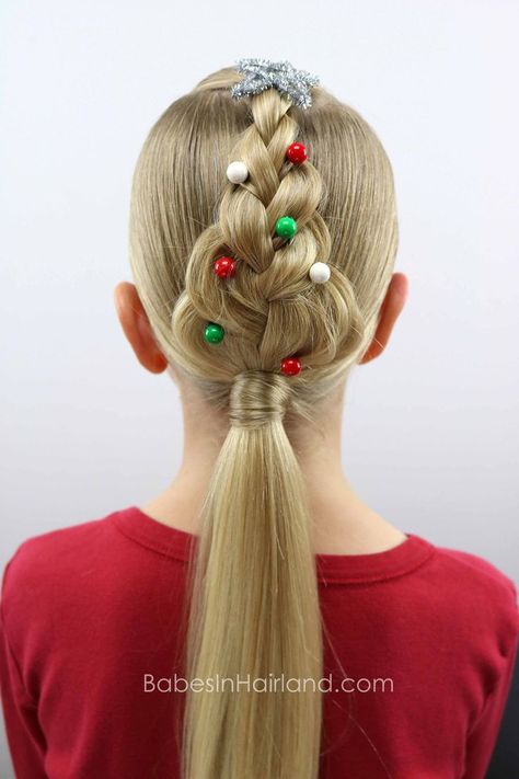 For an easy Christmas hairstyle, try this cute Christmas Tree Braid from BabesInHairland.com | hair | braids | hairstyle | easy hairstyle | Xmas Hairstyles, Tree Braid, Christmas Hairstyle, Hairstyle Easy, Tree Braids, Pull Through Braid, Cool Braid Hairstyles, Easy Hairstyle, Christmas Hairstyles