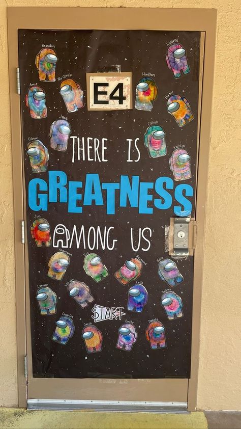 Among Us is a hit with kids — ideas for teachers to use the game in the classroom! Teacher Appreciation Door Decorations, Classroom Door Displays, Teacher Appreciation Doors, Social And Emotional Learning, School Door Decorations, School Auction, Teacher Doors, School Doors, Class Theme