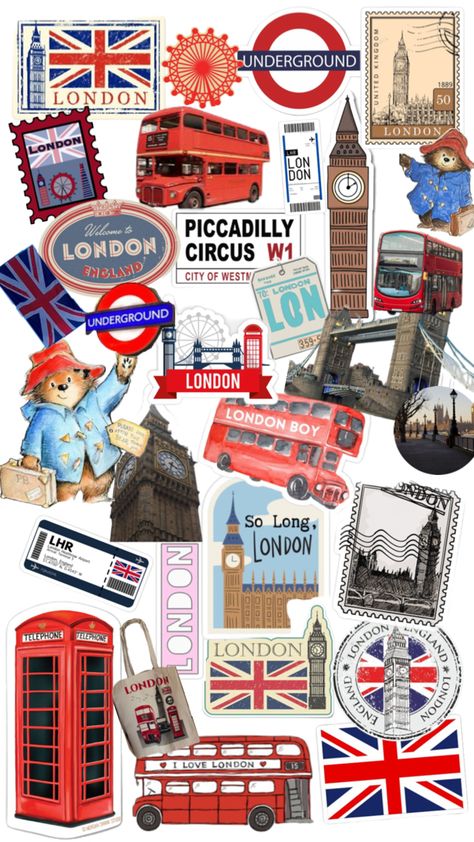 Scrapbook 2024, London Stickers, London Scrapbook, London Collage, Identity Poster, Junk Journal Stickers, Stickers Wallpaper, Aesthetic London, Digital Journaling