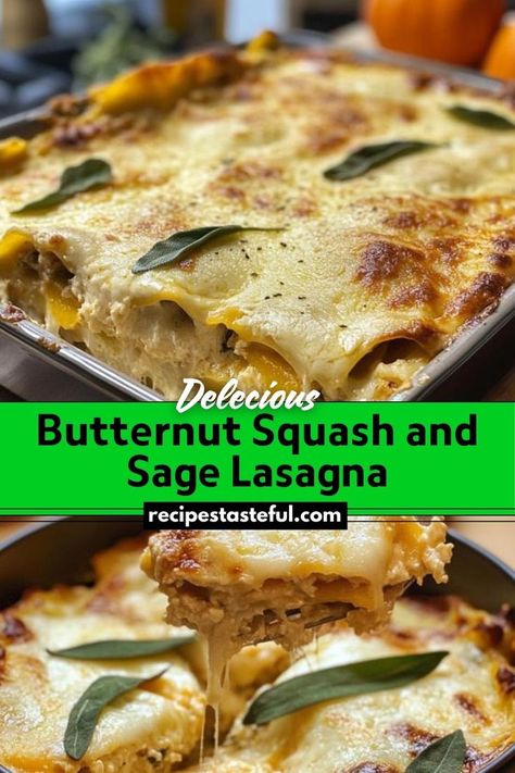 A comforting and flavorful vegetarian lasagna that layers roasted butternut squash with creamy ricotta, a rich béchamel sauce, and melted mozzarella cheese. Sage Lasagna, Butternut Squash Lasagna Recipe, Veggie Lasagna Recipe, Butternut Squash And Sage, Béchamel Sauce, Butternut Squash Sauce, Butternut Squash Lasagna, Squash Lasagna, Veggie Lasagna