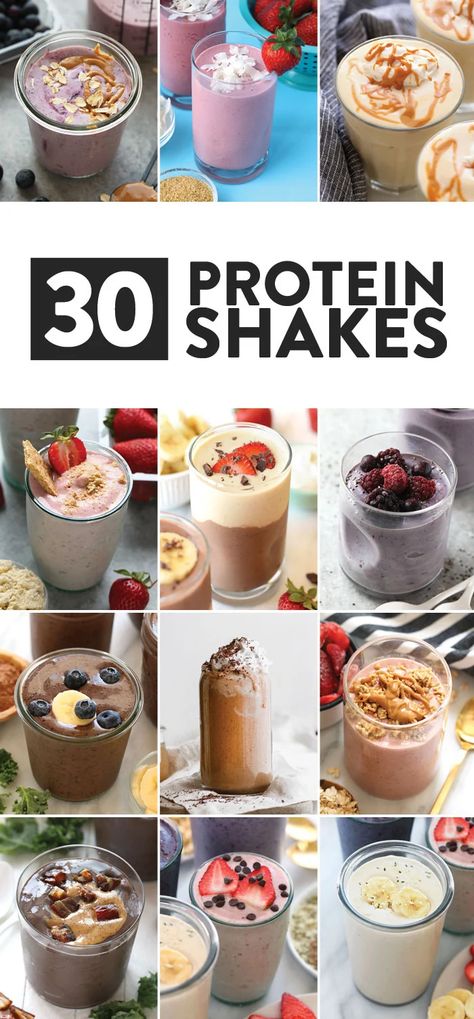 Pack in the protein with one of our delicious protein shake recipes! In this post, we are chatting all about how to make a protein shake along with the best types of protein to use and more! Meal Smoothies, Protien Shake Recipes, High Protein Fruit, Types Of Protein, Protein Drink Recipes, Banana Protein Shake, Yummy Protein Shakes, Protein Shakes Recipes, Healthy Protein Shakes