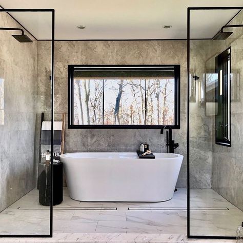 Bathrooms of Instagram on Instagram: “A wet room wrapped in classic Fiore D’Bosco slabs 🔲 @domicile_and_co #domicileandco #wetroom #doubleshower #bathtub #modernbathroom…” Wet Room Double Shower Bathroom, Bathtub Shower Wet Room, Concrete Wet Room, Bathroom With Wet Area, Wet Room No Door, Double Shower Wet Room, Bathtub In Shower Walk In Wet Rooms, Wet Room Shower Walk In, Wet Room With Tub