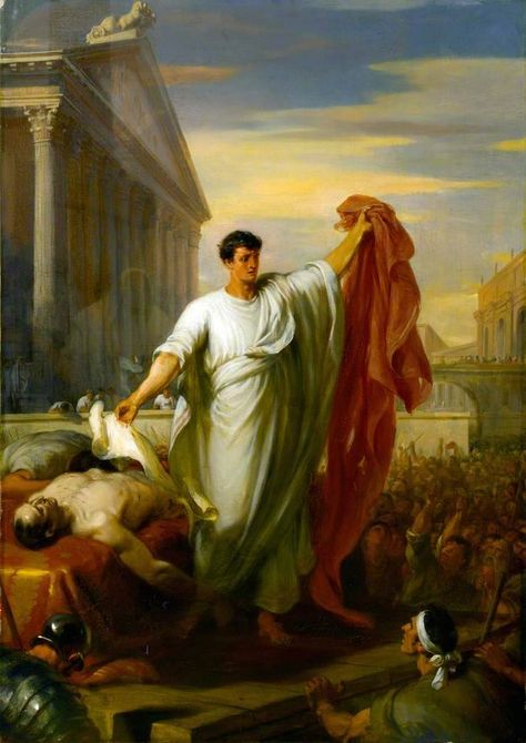 ON THIS DAY IN HISTORY – On 14th January, 83 BC, Mark Antony, Roman general and politician, was born in Rome. Antony was an important supporter of and military commander for Julius Caesar during his conquest of Gaul and subsequent civil war. After Caesar's assassination in 44 BC, Antony joined forces with Marcus Lepidus, one of Caesar's generals, and Caesar's adopted son Octavian in a three-man dictatorship known as the Second Triumvirate. Mark Antony, Rome Art, Julius Caesar, Giclee Painting, Roman Art, Hur Man Målar, Art Uk, Art Masters, Unframed Art