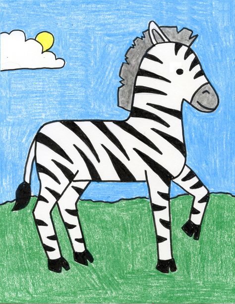 Learn how to draw a zebra that looks pretty realistic, without getting lost in lots of stripes. Turns out that skinny triangles look even better. Zebra Art Project, Zebra Coloring Pages, Zebra Drawing, Tiny Toons, Giraffe Drawing, Zebra Painting, Snake Drawing, Zebra Art, Children Sketch