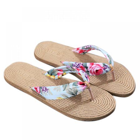 Stylish Flip Flops, Floral Flip Flops, Flip Flops Beach, Comfortable Slippers, Summer Flip Flops, Beach Flip Flops, Hemp Rope, Heel Slippers, Shoes Summer