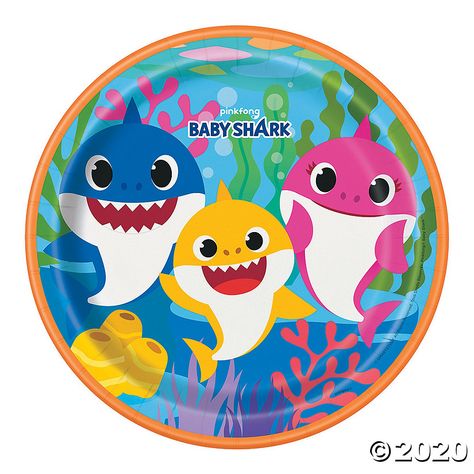 Baby Shark Paper Dinner Plates - 8 Ct. | Oriental Trading Baby Shark Party, Shark Themed Party, Happy Shark, Shark Themed Birthday Party, Shark Family, Shark Birthday Party, Paw Patrol Cake, Happy Birthday Funny, Shark Party