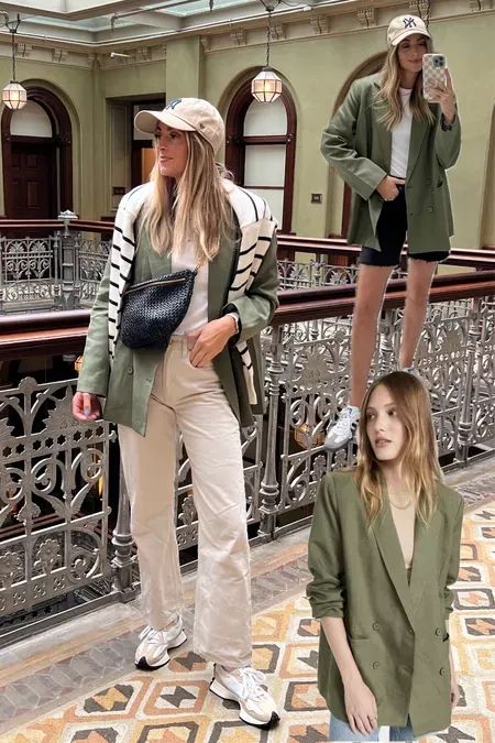 This olive green blazer is one of my favorite fall and winter jackets that can be worn with an elevated outfit for an easy and casual everyday outfit. Tap to shop! Olive Green Winter Outfits, Olive Green Jacket Outfit Winter, Outfits With Green Jacket, Olive Green Fall Outfits, Green Suede Jacket Outfit, Green And Cream Outfit, Olive Blazer Outfit, Khaki Blazer Outfit Women, Olive Green Blazer Outfit