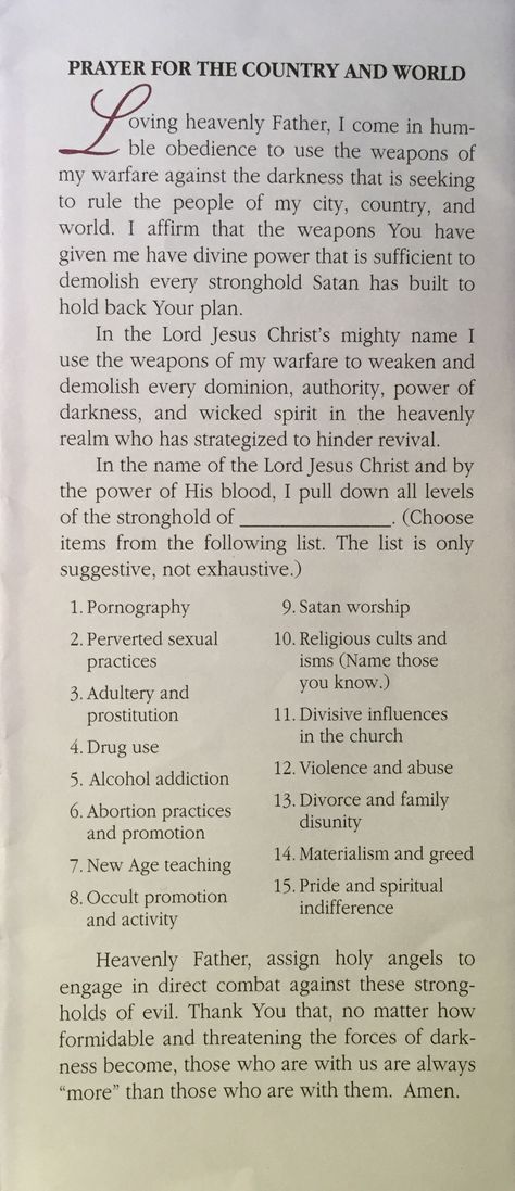 PRAYER FOR THE COUNTRY AND THE WORLD ￼ Join me in prayer and fasting for our nation. Let’s confess, repent, and be holy. Pray without ceasing! We are on a spiritual war against the forces of darkness. Keep your armor well oil with prayer!  Counseling California @ www.ceciliacarroharvey.org Pray For Repentance, How To Pray Over Anointing Oil, Renounce Prayer, Anointing Oil Prayer For Home, Intercessory Prayer Examples, Prayer For Our Nation, Spiritual Warfare Quotes, Anointing Oil Prayer, Prayer For The Nation