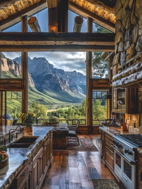 Mountain Mansion Interior, Southern Mountain Home, Cabin Dream Home, Cabin Like Homes, Luxury Log Cabin Interior, Ranch Aesthetic House, Mountain Home Aesthetic, Luxury Cabin Homes, Mountain House Interior Design