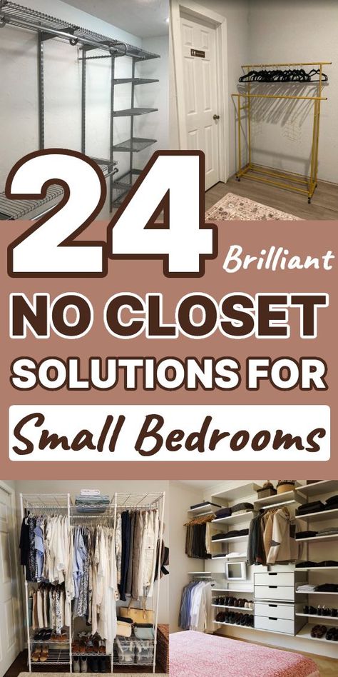 Discover 24 brilliant no closet solutions to maximize storage in small bedrooms. Get creative and organized with these smart space-saving ideas! Perfect for tiny spaces. Easy Clothes Storage Ideas, Storage Ideas For Clothes With No Closet, Closet Without A Closet, Hanging Space In Small Bedroom, Creating A Closet In A Small Bedroom, Small Room Clothing Storage Ideas, Movable Closet Ideas, Ideas For Hanging Clothes With No Closet, Diy Closet For Small Bedroom