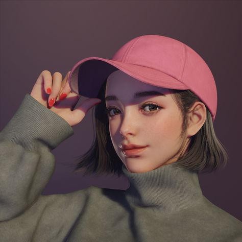 ArtStation - girl in a cap, Juhye Jeong 얼굴 그리기, Digital Portrait Art, Illustration Art Girl, Wow Art, A Cap, Illustration Girl, Character Modeling, Girls Cartoon Art