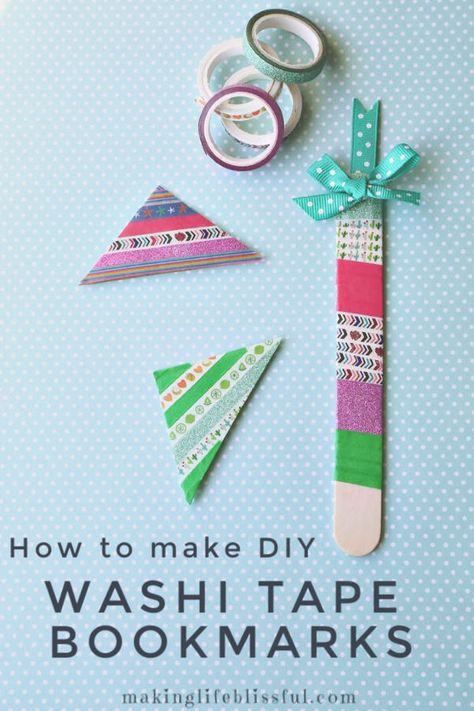 DIY Washi Tape Bookmarks | Making Life Blissful Washi Tape Bookmarks Diy, Cross Bookmarks Paper, Washi Tape Bookmarks, Bookmark Crafts For Kids, Stick Bookmarks, Tape Bookmarks, Bookmarks Diy Kids, Cheap Kids Crafts, Diy Hand Soap