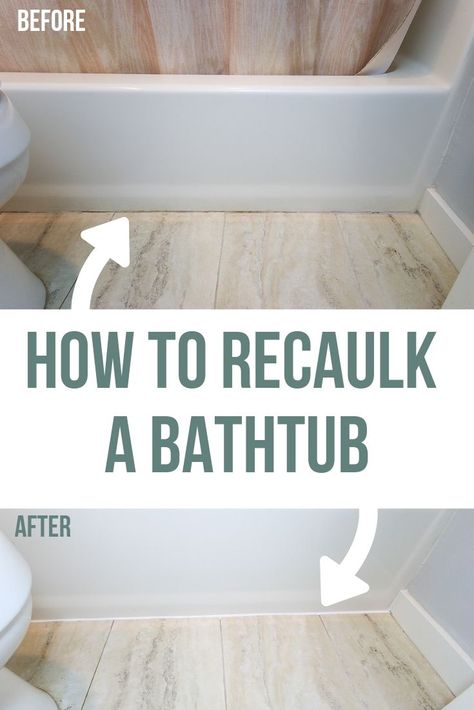 How To Recaulk Bathtub, How To Caulk A Bathtub, Diy Home Repair Bathroom, Home Repair Diy, Recaulking Bathtub, Diy Bathroom Remodel On A Budget, Bathtub Update, Bathtub Upgrade, Bathroom Caulking