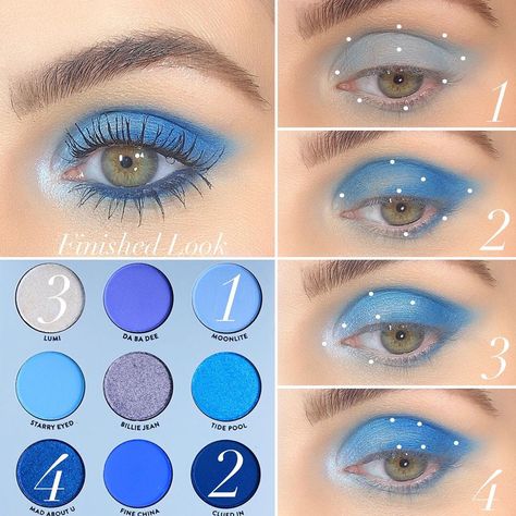 Colourpop Blue Moon Looks, Colourpop Blue Velvet Looks, Colourpop Blue Moon, Blue Eye Looks, Colourpop Eyeshadow Looks, Moon Eyeshadow, Blue Eyeshadow Tutorial, Bad Gal Bang Mascara, Inner Corner Highlight