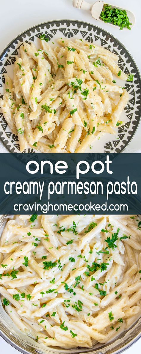 This One Pot Creamy Parmesan Pasta is not only creamy and delicious but it's super quick to make, ready in 30 minutes and pure comfort food! The secret of this one pot dish is in its simplicity! #pasta #cheese #onepot #30minmeals Creamy Parmesan Pasta, Pasta Craving, Parmesan Noodles, Creamy Pasta Recipes, Pasta Side Dishes, Macaroni Recipes, Pasta Sides, One Pot Pasta Recipes, Creamy Parmesan