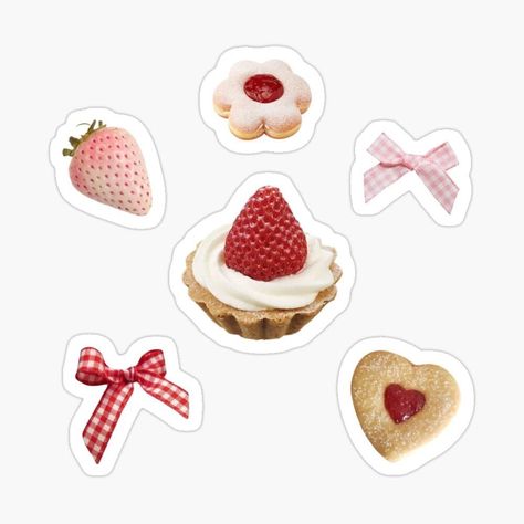 Sticker Packing Ideas, Strawberry Sticker Aesthetic, Printable Stickers For Journal, Kawaii Journal Stickers, Strawberry Shortcake Stickers, Dessert Stickers, Aesthetics Stickers, Strawberry Stickers, Sweet Sticker