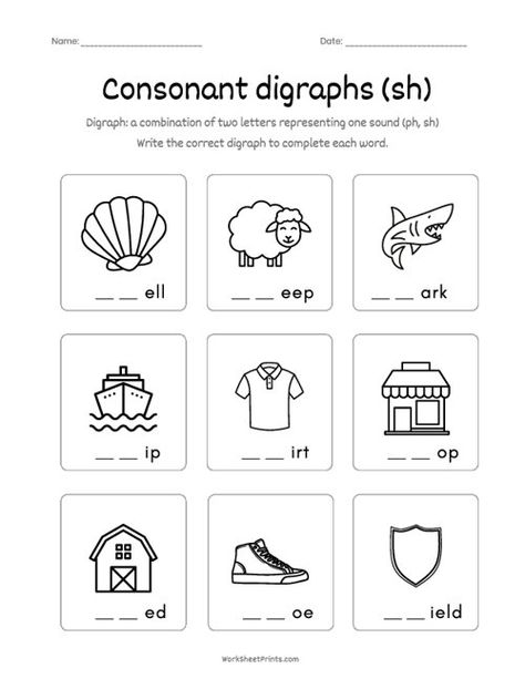 Consonant Digraph 'sh' | Digraph Worksheets Ch Digraph Worksheet, Diagraph Worksheet For Kids, Digraph Worksheets, Digraphs Worksheets, Consonant Digraphs, Cvc Words Kindergarten, First Grade Math Worksheets, Tree Template, Positive Affirmations For Kids