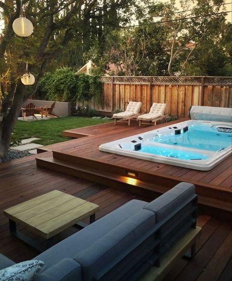 Pool Deck Decorating Ideas: Transform Your Outdoor Space Swimspa Landscape Ideas, Swim Spa Backyard Ideas With Deck, Swim Spa Deck Ideas, Hot Tub Enclosure Ideas, Whirpool Outdoor, 10 Person Hot Tub, Swim Spa Deck, Swim Spa Landscaping, Outdoor Swim Spa