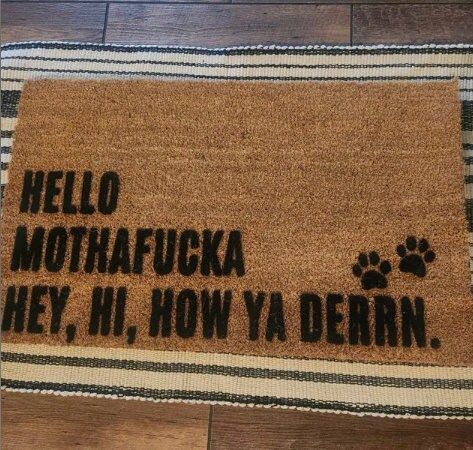 Hello Mothafucka Hey Hi How Ya Derrrn Doormat, Dog Prints, Paw Prints, Dog Cat, Lil Wayne Door Mat, Funny Rug, Outdoor Welcome Mat Gift Funny Rug, Door Mat Funny, Outdoor Welcome Mat, Entryway Style, Funny Welcome Mat, Dog Prints, Rug Outdoor, Funny Doormats, Design Text